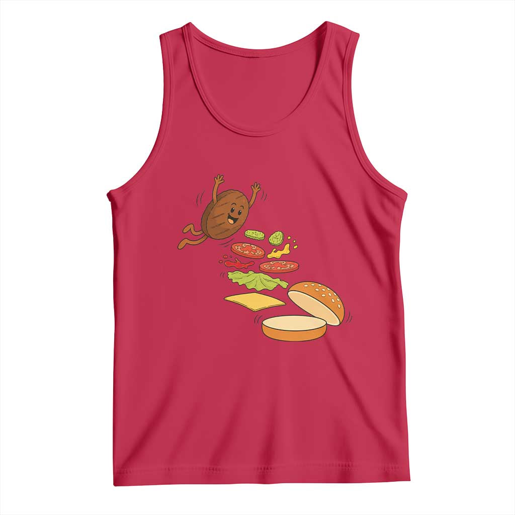 Funny Burger Ingredients Flying Into Bun Tank Top Fast Food Lover Gift TS12 Red Print Your Wear