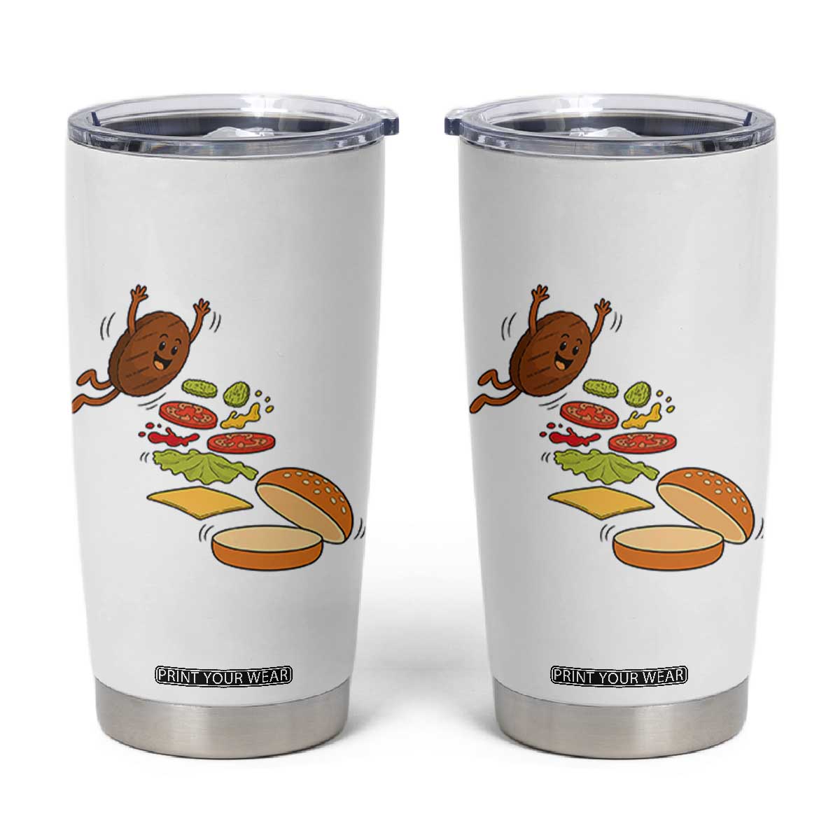 Funny Burger Ingredients Flying Into Bun Tumbler Cup Fast Food Lover Gift TS12 White Print Your Wear