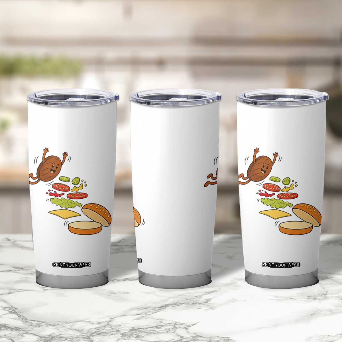 Funny Burger Ingredients Flying Into Bun Tumbler Cup Fast Food Lover Gift TS12 Print Your Wear