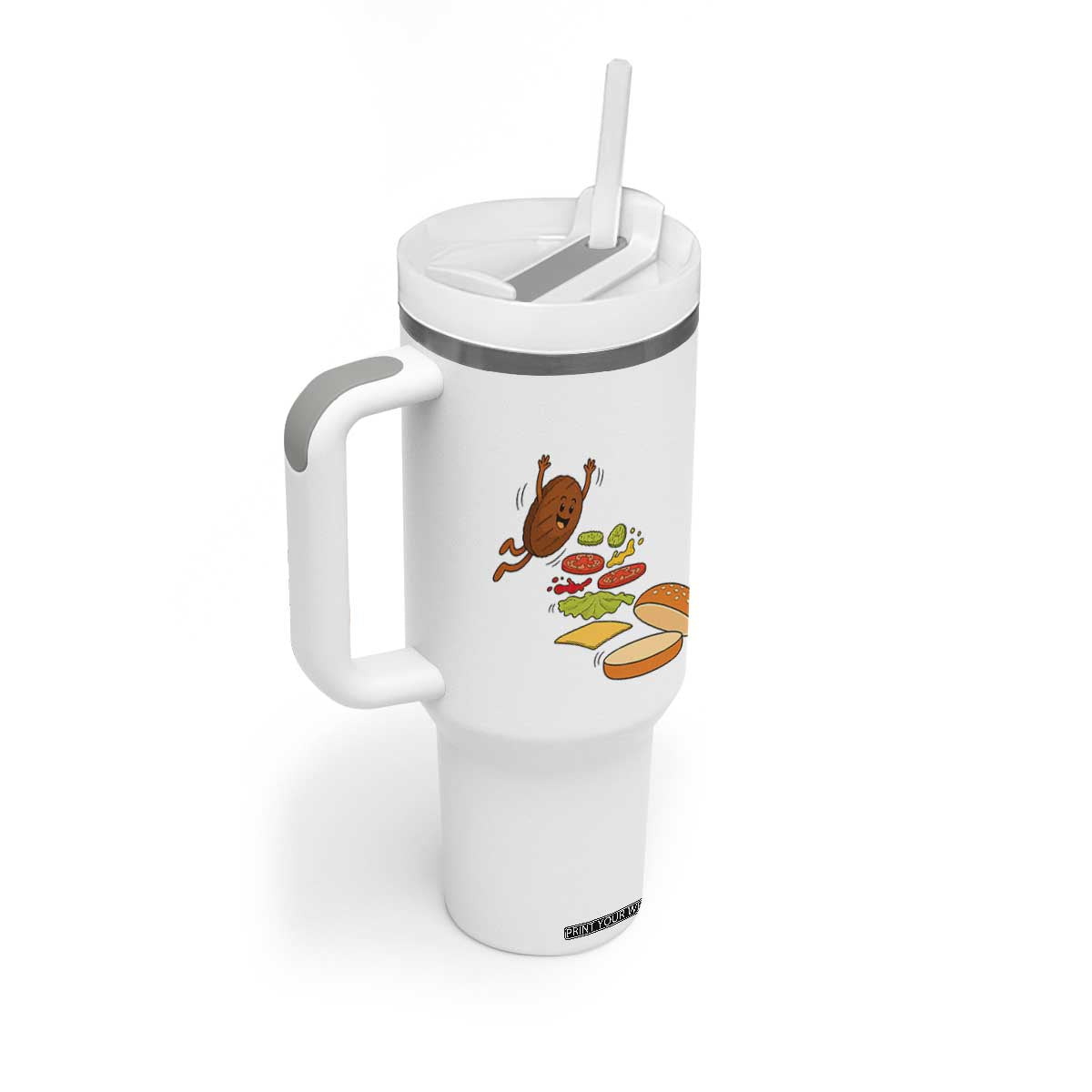 Funny Burger Ingredients Flying Into Bun Tumbler With Handle Fast Food Lover Gift TS12 Print Your Wear