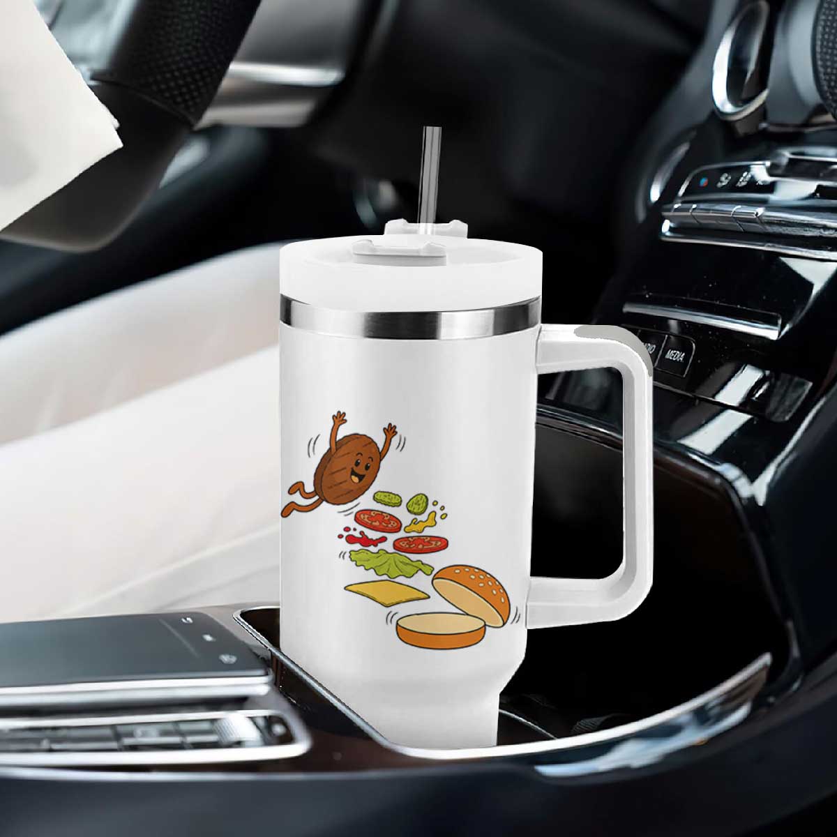 Funny Burger Ingredients Flying Into Bun Tumbler With Handle Fast Food Lover Gift TS12 Print Your Wear