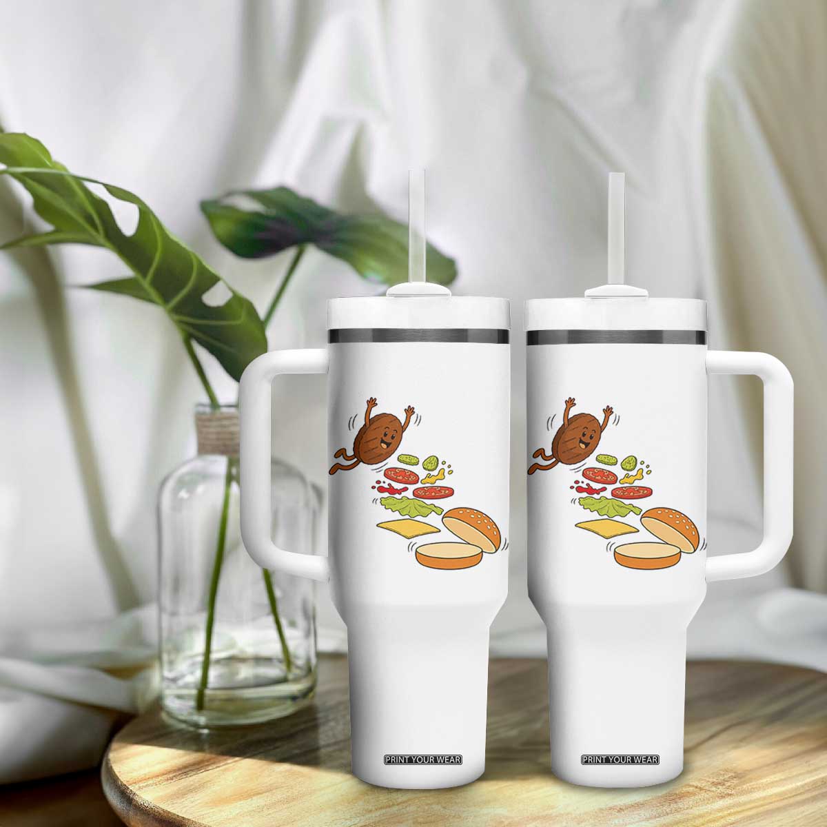 Funny Burger Ingredients Flying Into Bun Tumbler With Handle Fast Food Lover Gift TS12 Print Your Wear