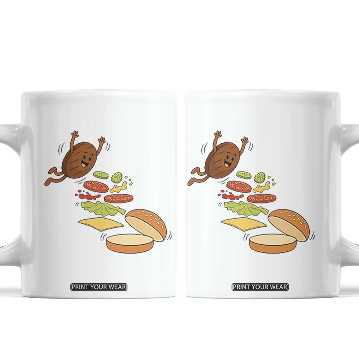 Funny Burger Ingredients Flying Into Bun Coffee Mug Fast Food Lover Gift TS12 White Print Your Wear