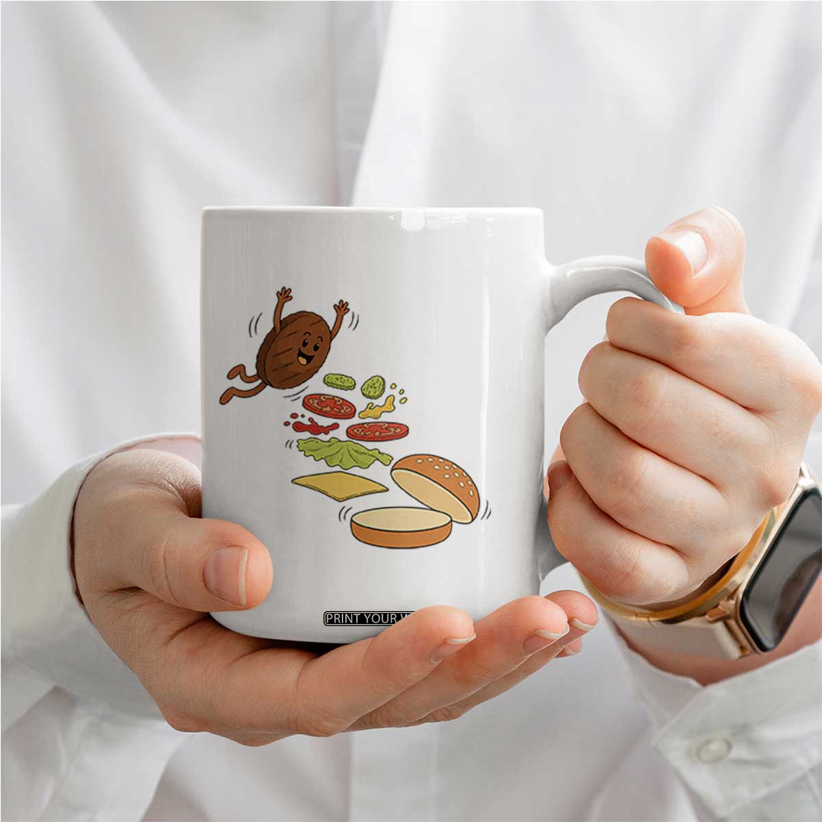 Funny Burger Ingredients Flying Into Bun Coffee Mug Fast Food Lover Gift TS12 Print Your Wear