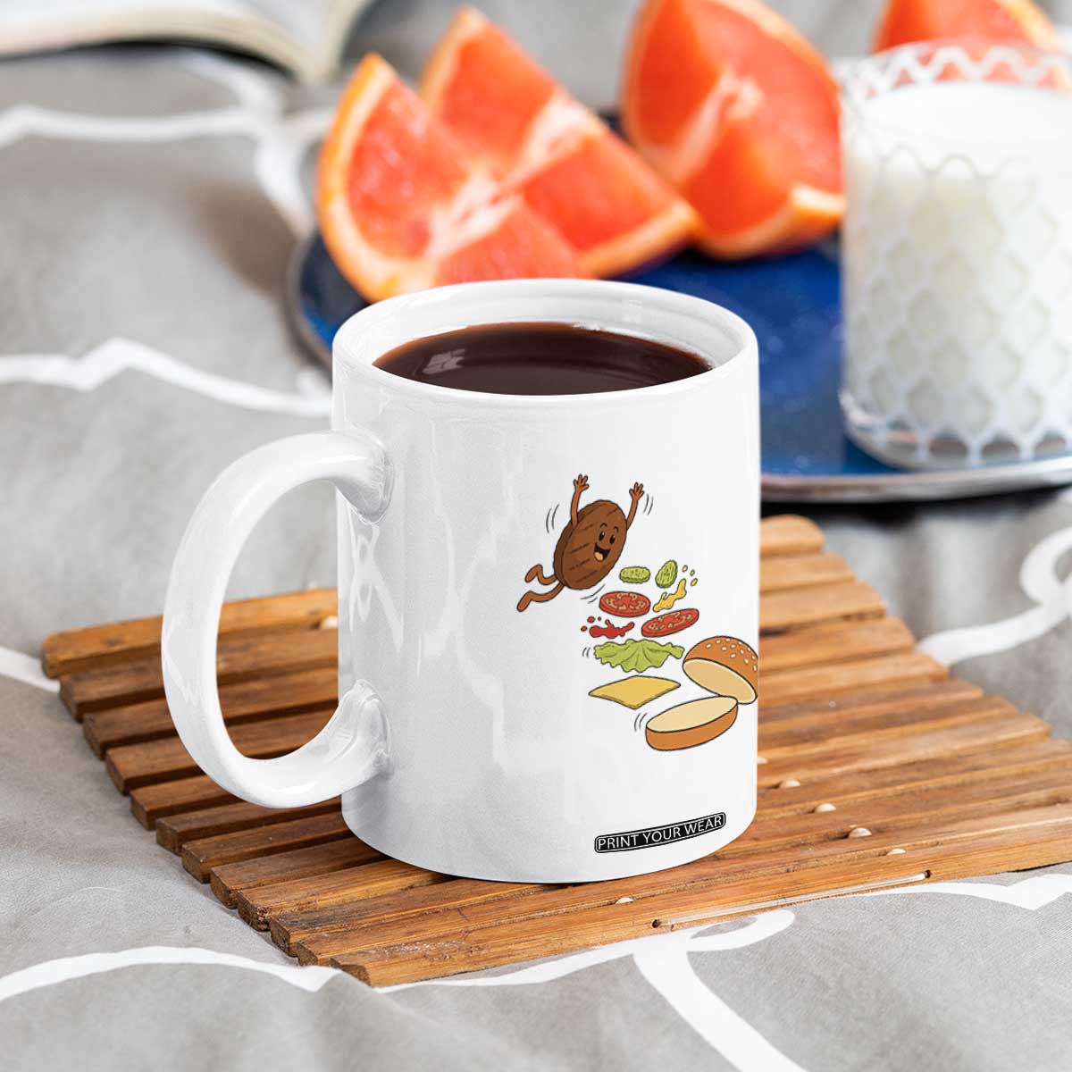 Funny Burger Ingredients Flying Into Bun Coffee Mug Fast Food Lover Gift TS12 Print Your Wear