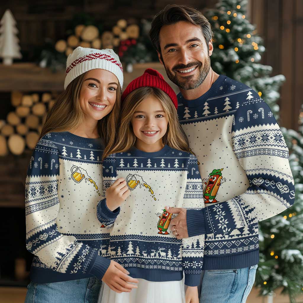 Funny Sausage Waiting For Beer Ugly Christmas Sweater Oktoberfest Gift TS12 Beige Navy Print Your Wear