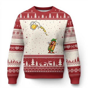 Funny Sausage Waiting For Beer Ugly Christmas Sweater Oktoberfest Gift TS12 Beige Red Print Your Wear