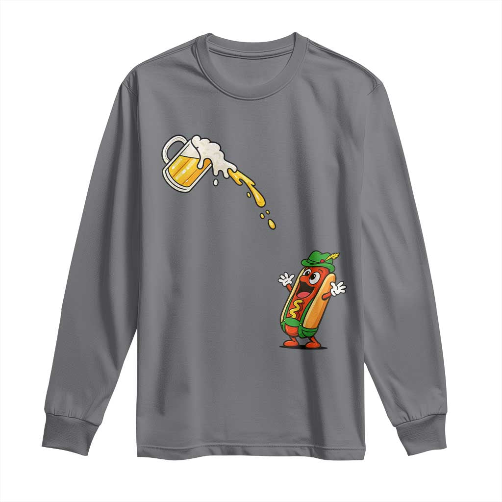 Funny Sausage Waiting For Beer Long Sleeve Shirt Oktoberfest Gift TS12 Charcoal Print Your Wear