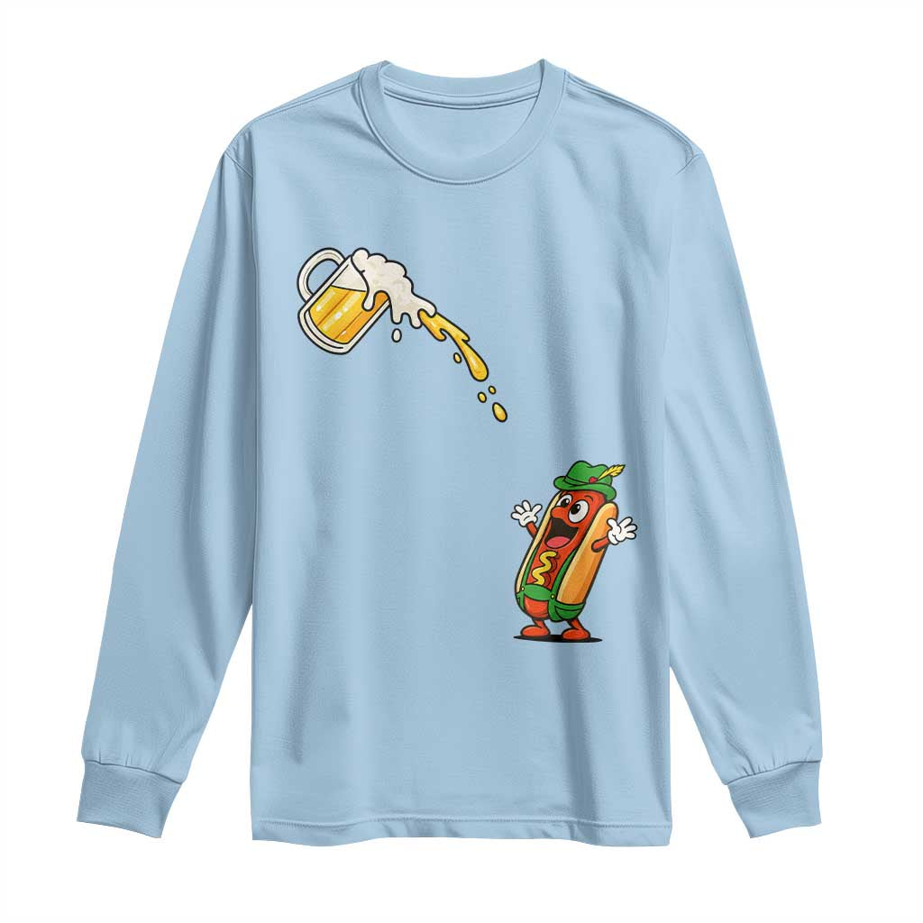 Funny Sausage Waiting For Beer Long Sleeve Shirt Oktoberfest Gift TS12 Light Blue Print Your Wear