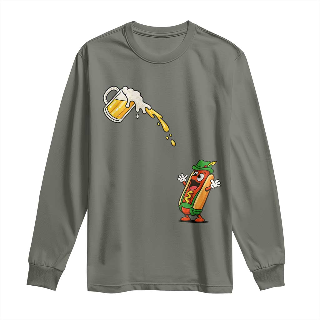 Funny Sausage Waiting For Beer Long Sleeve Shirt Oktoberfest Gift TS12 Military Green Print Your Wear