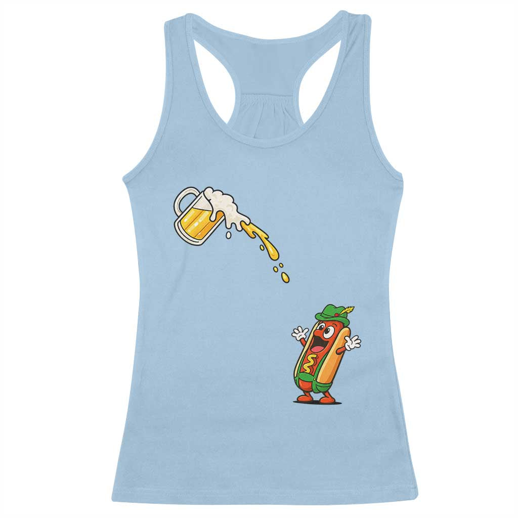 Funny Sausage Waiting For Beer Racerback Tank Top Oktoberfest Gift TS12 Light Blue Print Your Wear