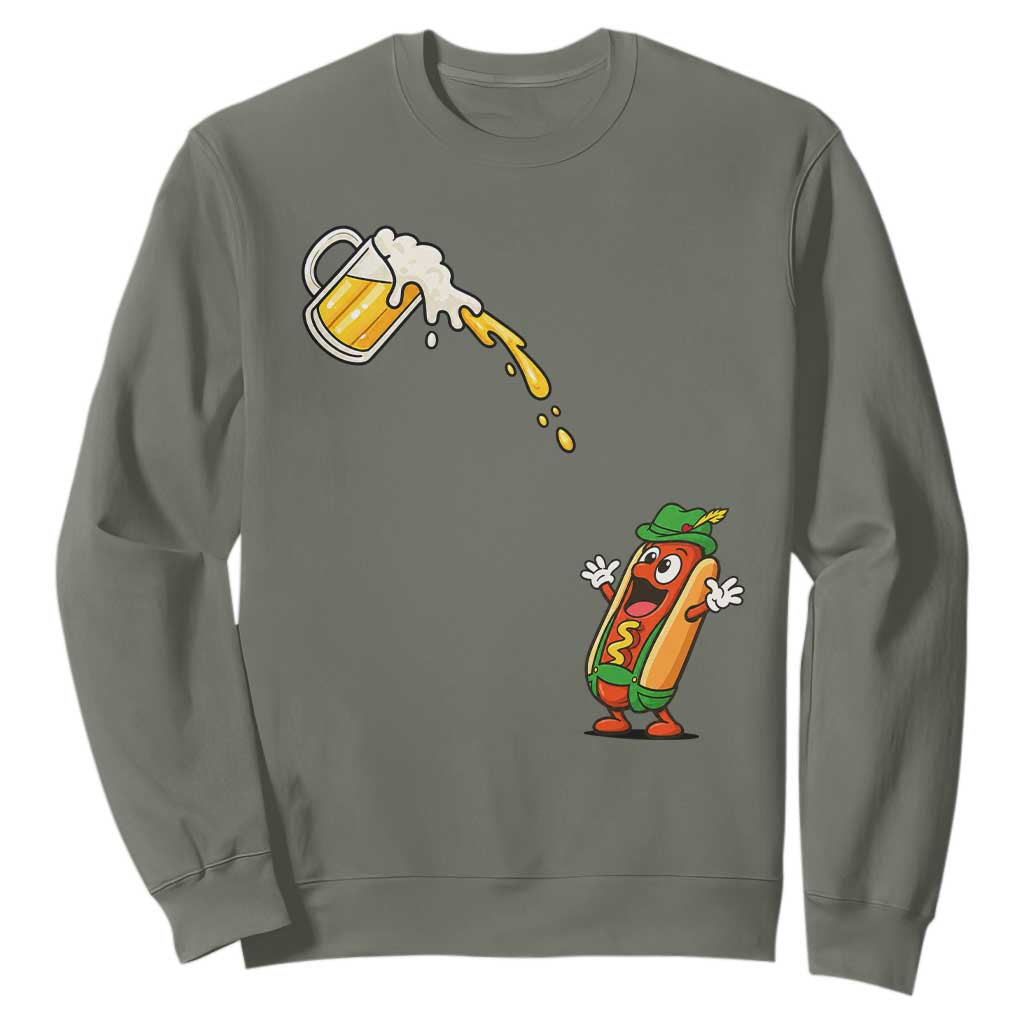 Funny Sausage Waiting For Beer Sweatshirt Oktoberfest Gift TS12 Military Green Print Your Wear