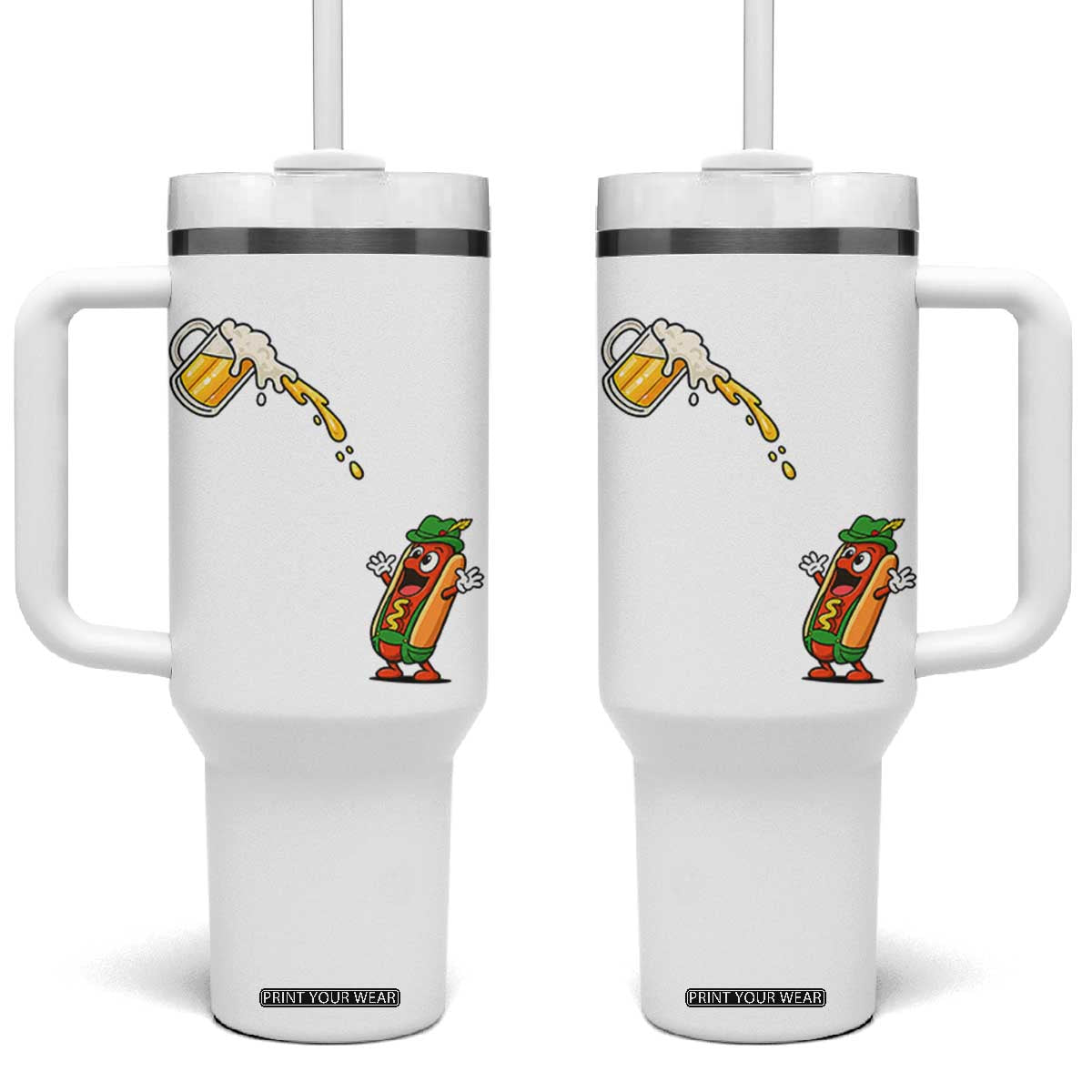 Funny Sausage Waiting For Beer Tumbler With Handle Oktoberfest Gift TS12 One Size: 40 oz White Print Your Wear