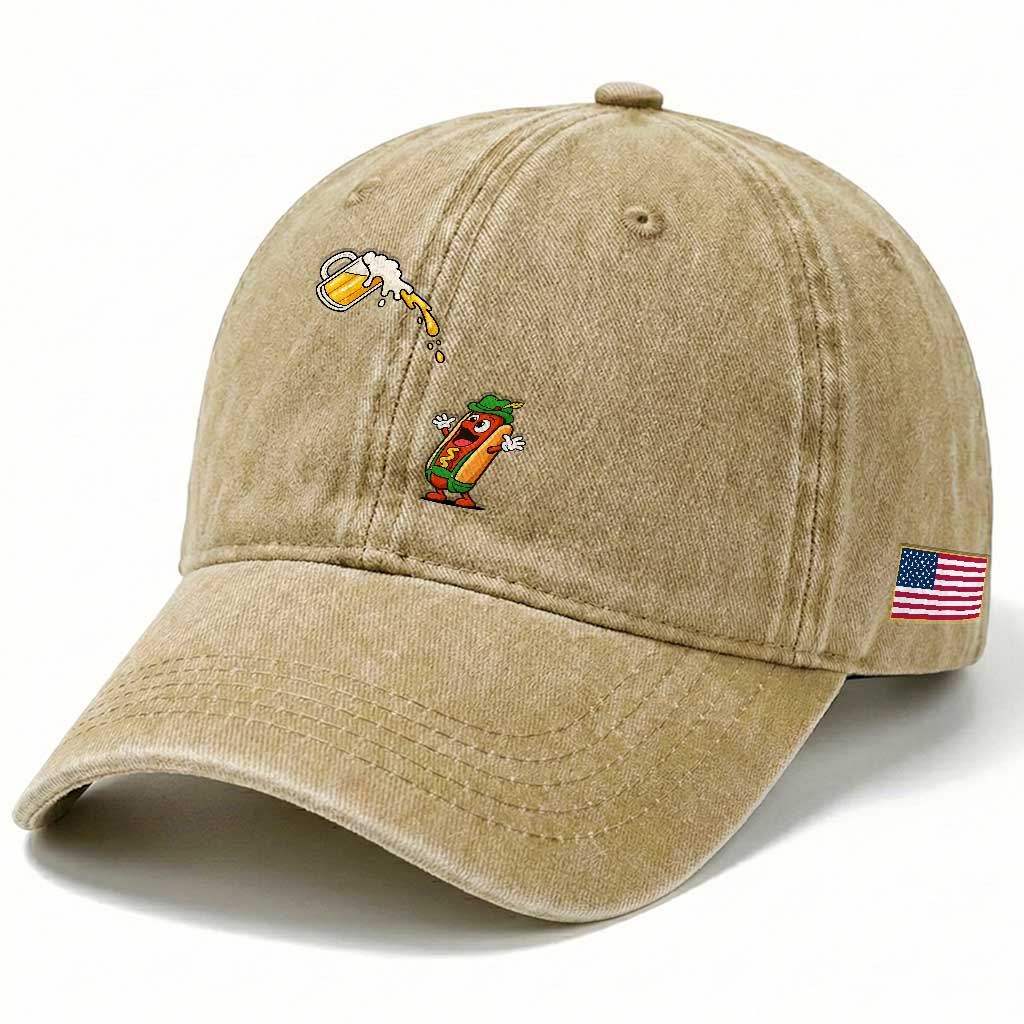 Funny Sausage Waiting For Beer Washed Cotton Baseball Cap Oktoberfest Gift TS12 Print Your Wear