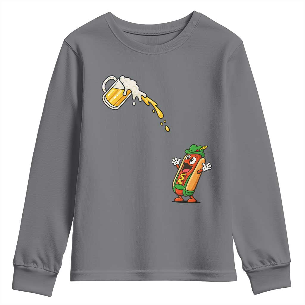 Funny Sausage Waiting For Beer Youth Sweatshirt Oktoberfest Gift TS12 Charcoal Print Your Wear