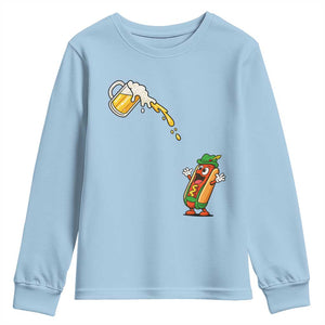 Funny Sausage Waiting For Beer Youth Sweatshirt Oktoberfest Gift TS12 Light Blue Print Your Wear