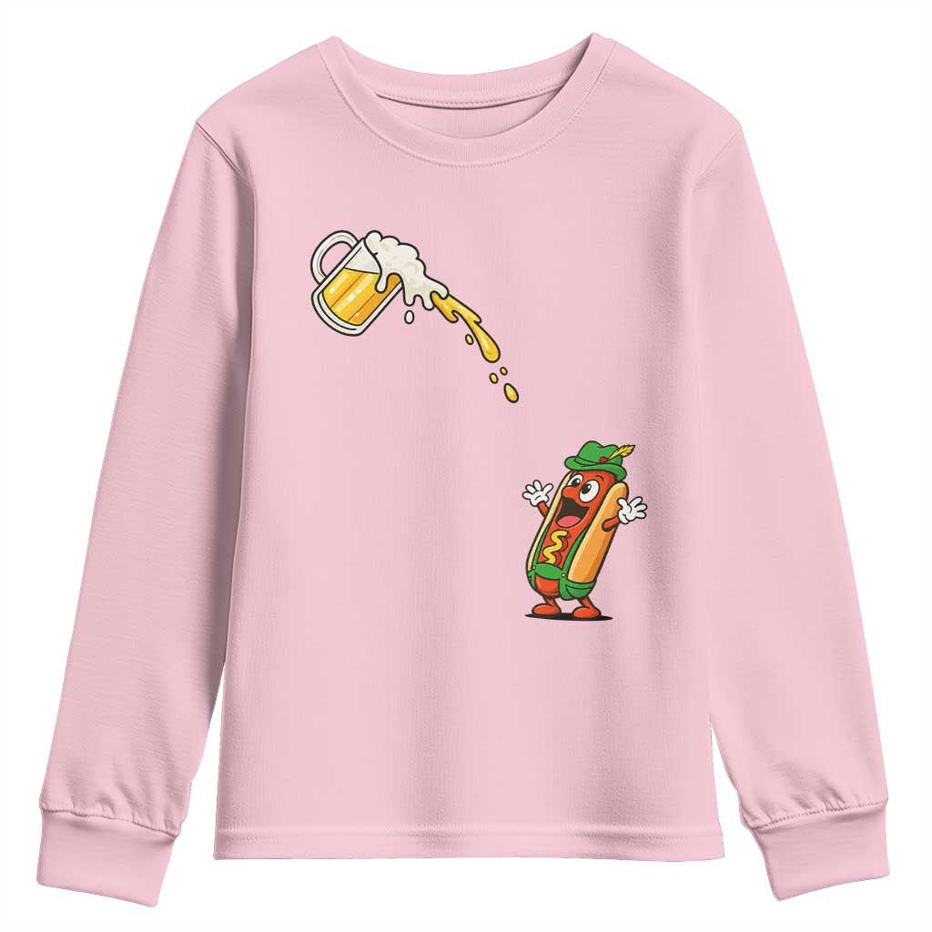 Funny Sausage Waiting For Beer Youth Sweatshirt Oktoberfest Gift TS12 Light Pink Print Your Wear