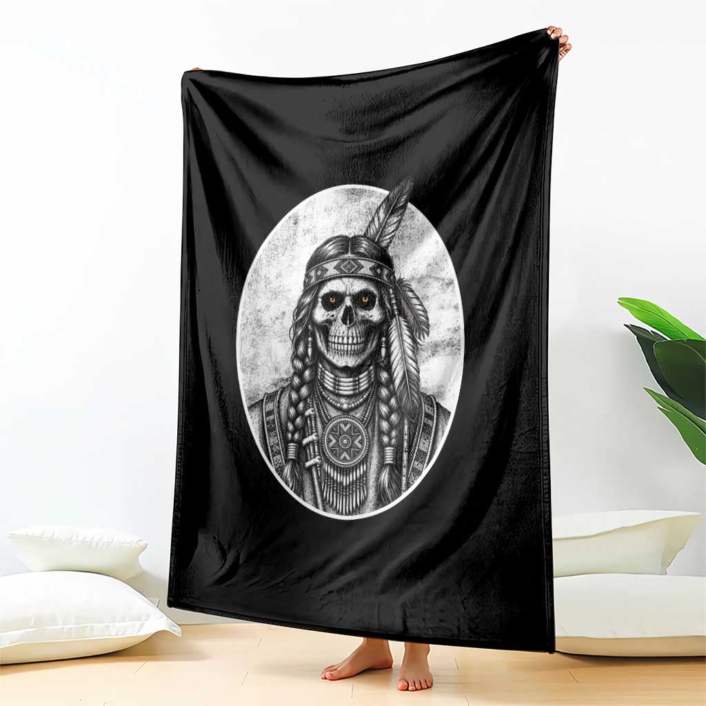 Vintage Gothic Skull Warrior Throw Blanket Native American Feather Chief TS12 Print Your Wear