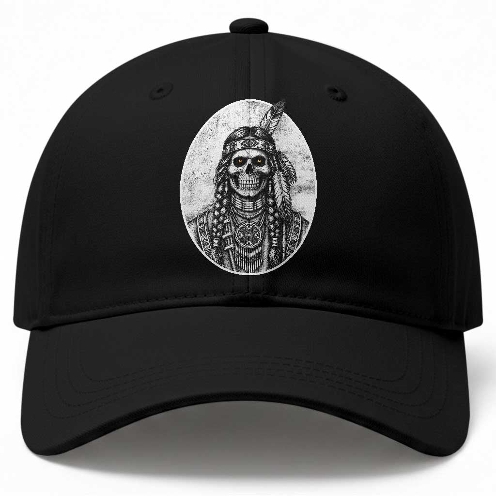 Vintage Gothic Skull Warrior Baseball Cap Native American Feather Chief TS12 Print Your Wear