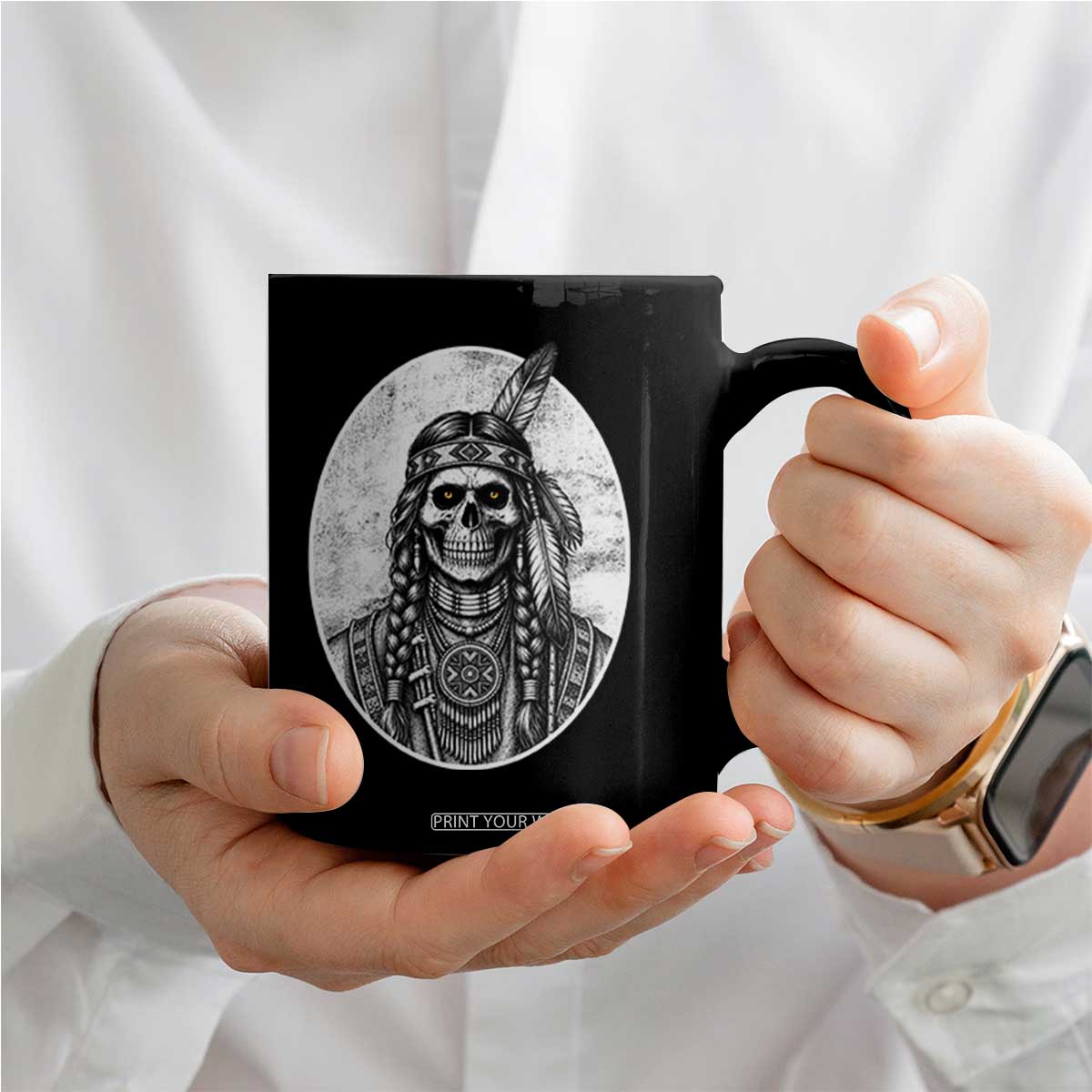 Vintage Gothic Skull Warrior Coffee Mug Native American Feather Chief TS12 Print Your Wear