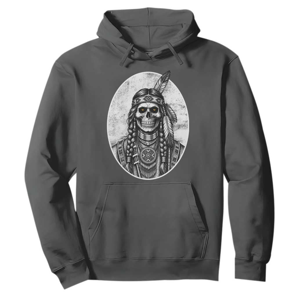 Vintage Gothic Skull Warrior Hoodie Native American Feather Chief TS12 Dark Heather Print Your Wear