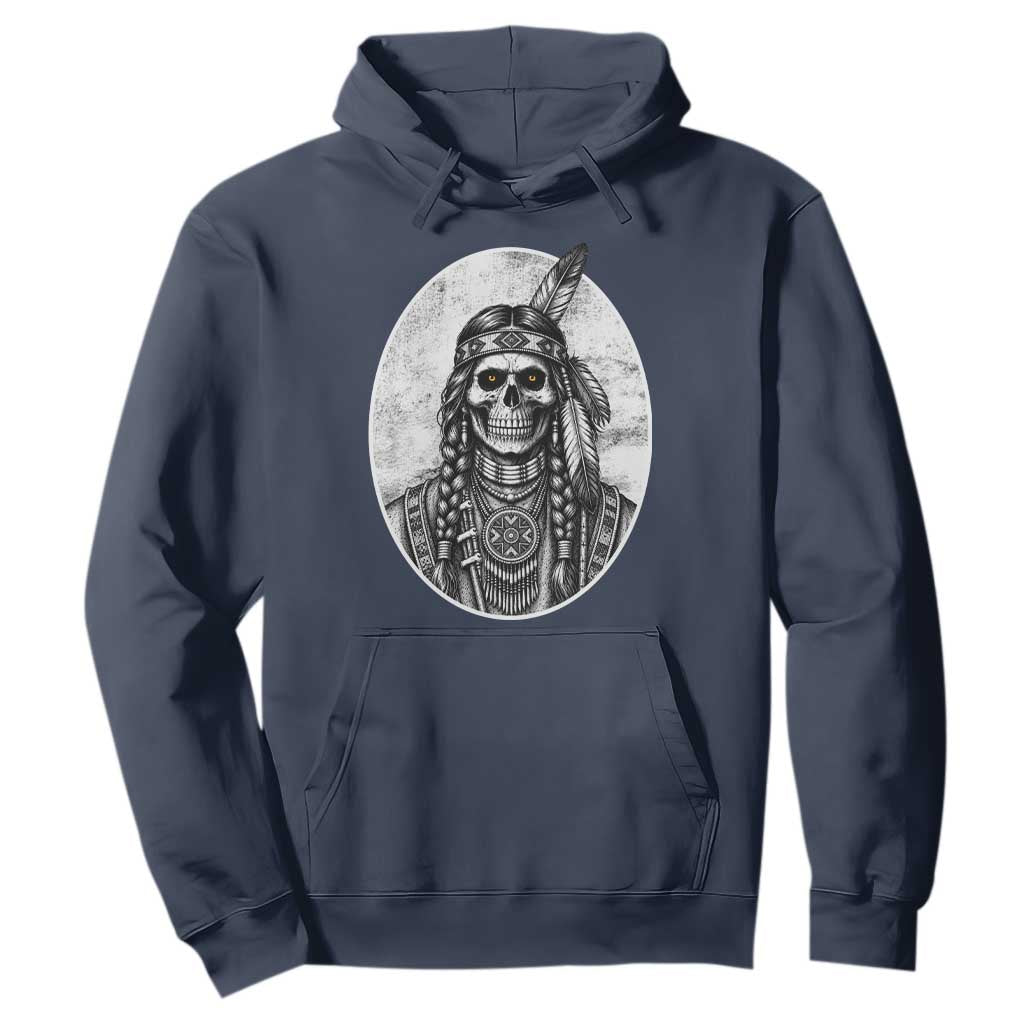 Vintage Gothic Skull Warrior Hoodie Native American Feather Chief TS12 Navy Print Your Wear
