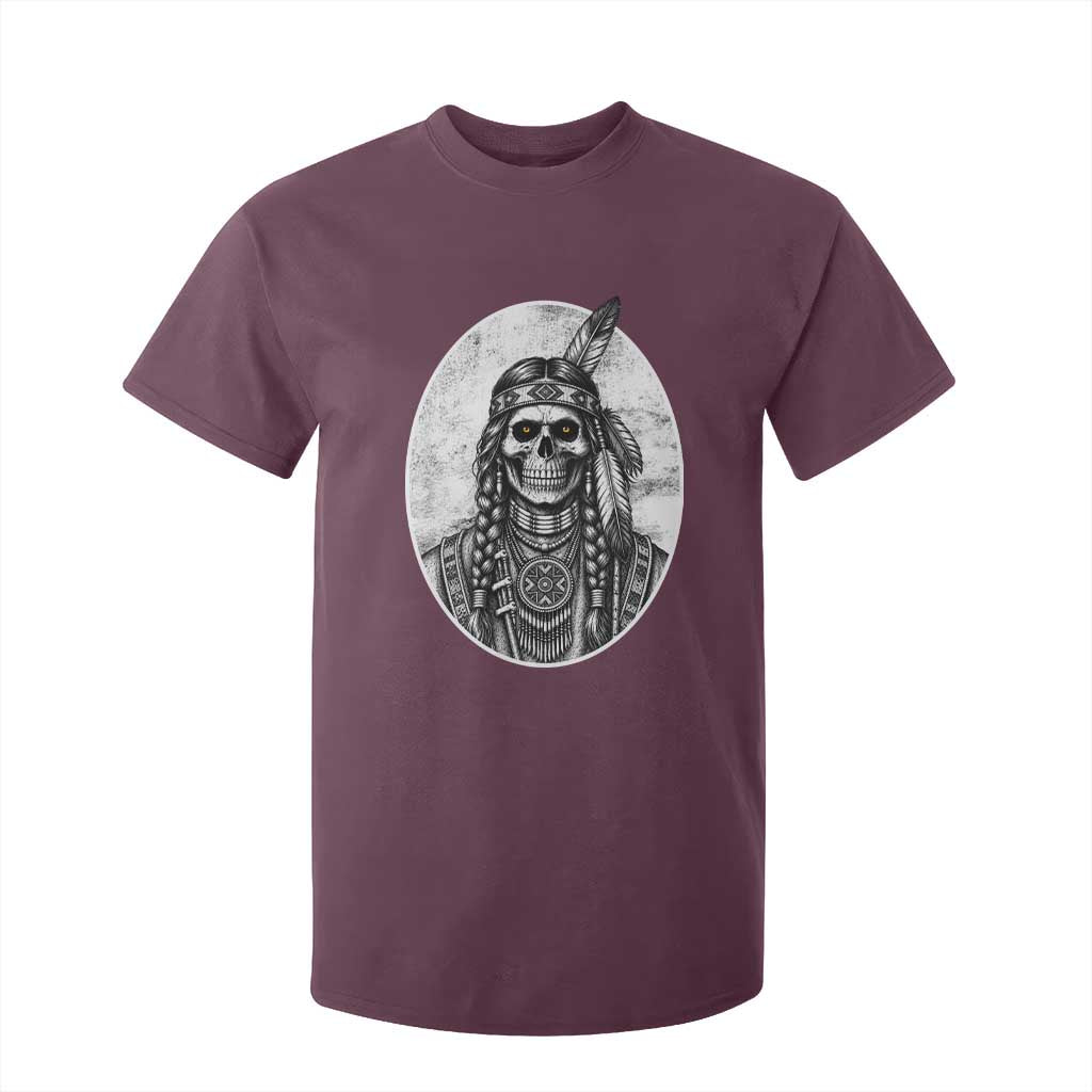 Vintage Gothic Skull Warrior T Shirt For Kid Native American Feather Chief TS12 Maroon Print Your Wear