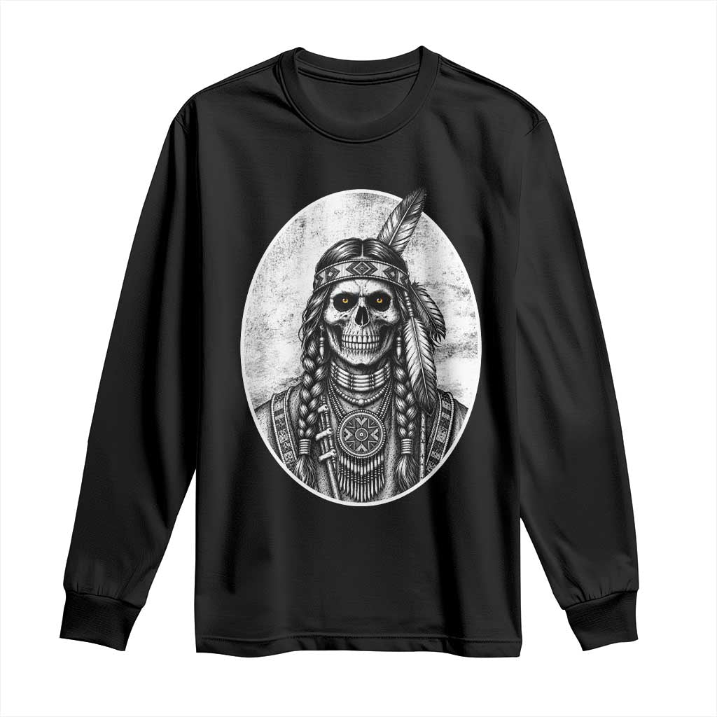 Vintage Gothic Skull Warrior Long Sleeve Shirt Native American Feather Chief TS12 Black Print Your Wear