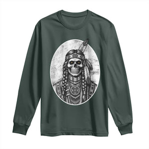 Vintage Gothic Skull Warrior Long Sleeve Shirt Native American Feather Chief TS12 Dark Forest Green Print Your Wear