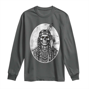 Vintage Gothic Skull Warrior Long Sleeve Shirt Native American Feather Chief TS12 Dark Heather Print Your Wear