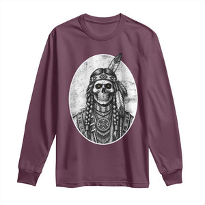 Vintage Gothic Skull Warrior Long Sleeve Shirt Native American Feather Chief TS12 Maroon Print Your Wear