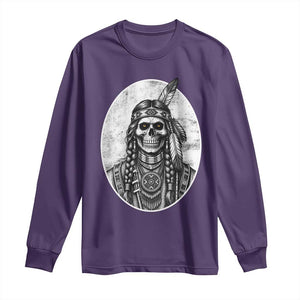 Vintage Gothic Skull Warrior Long Sleeve Shirt Native American Feather Chief TS12 Purple Print Your Wear
