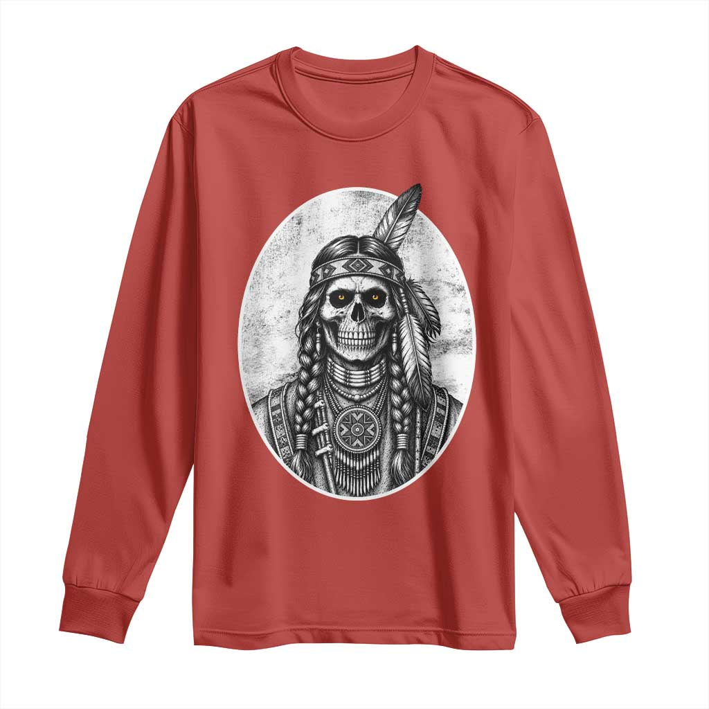 Vintage Gothic Skull Warrior Long Sleeve Shirt Native American Feather Chief TS12 Red Print Your Wear