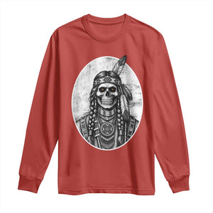 Vintage Gothic Skull Warrior Long Sleeve Shirt Native American Feather Chief TS12 Red Print Your Wear