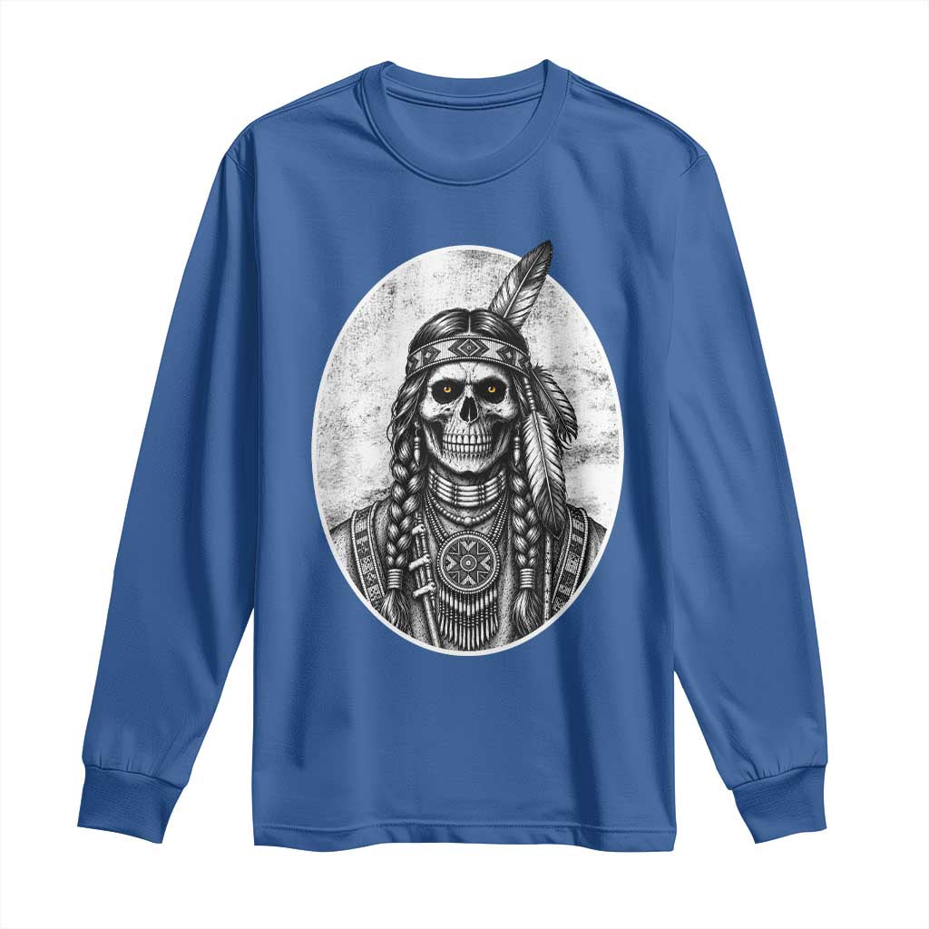 Vintage Gothic Skull Warrior Long Sleeve Shirt Native American Feather Chief TS12 Royal Blue Print Your Wear