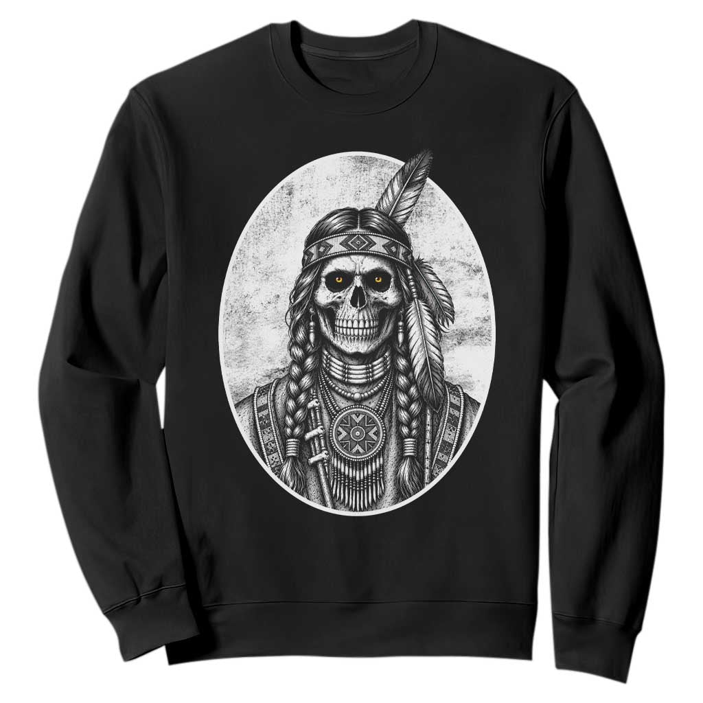 Vintage Gothic Skull Warrior Sweatshirt Native American Feather Chief TS12 Black Print Your Wear