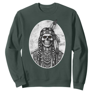 Vintage Gothic Skull Warrior Sweatshirt Native American Feather Chief TS12 Dark Forest Green Print Your Wear