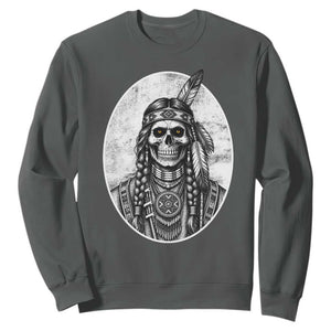 Vintage Gothic Skull Warrior Sweatshirt Native American Feather Chief TS12 Dark Heather Print Your Wear