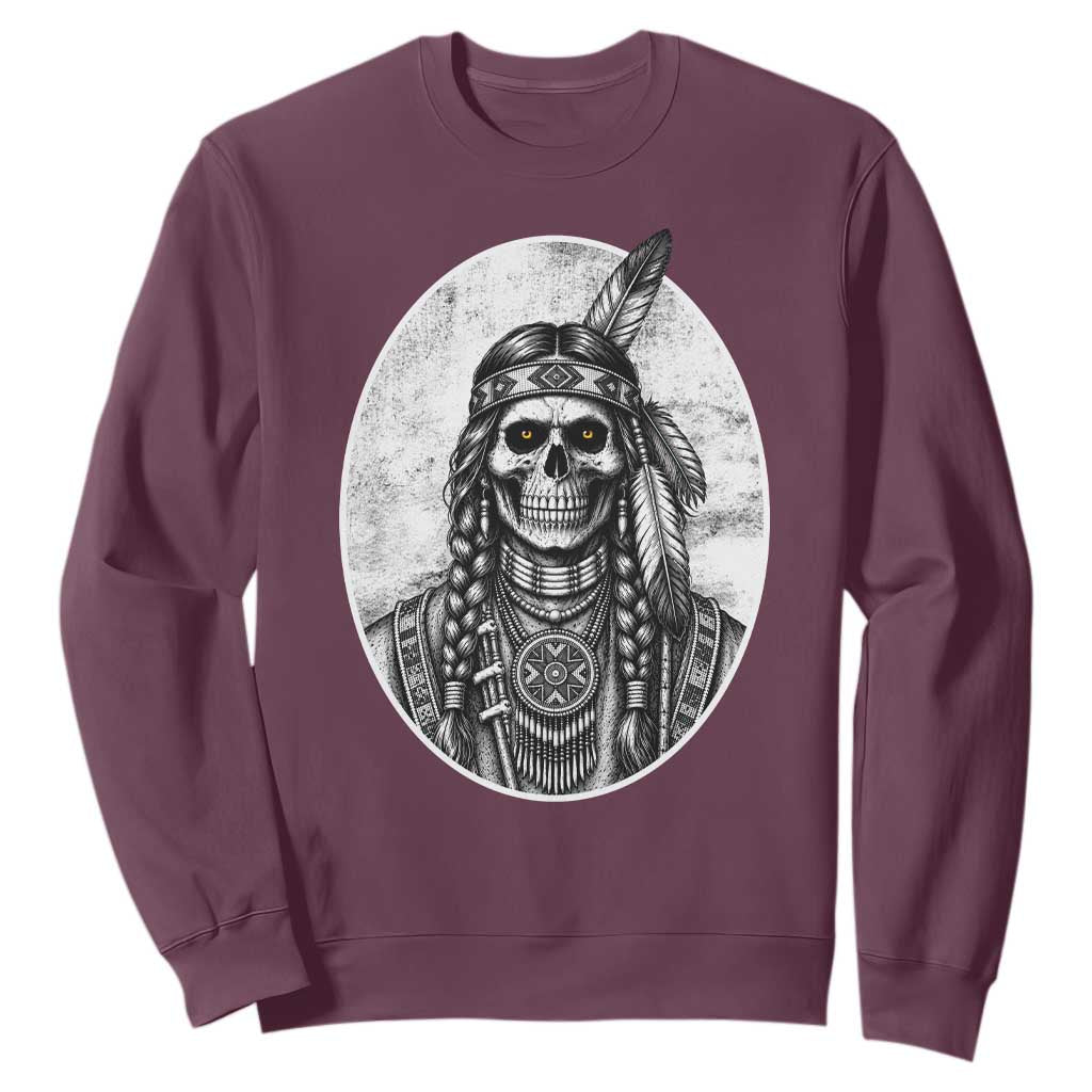 Vintage Gothic Skull Warrior Sweatshirt Native American Feather Chief TS12 Maroon Print Your Wear