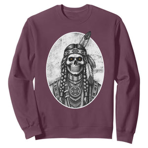 Vintage Gothic Skull Warrior Sweatshirt Native American Feather Chief TS12 Maroon Print Your Wear