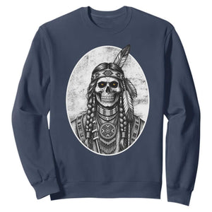 Vintage Gothic Skull Warrior Sweatshirt Native American Feather Chief TS12 Navy Print Your Wear