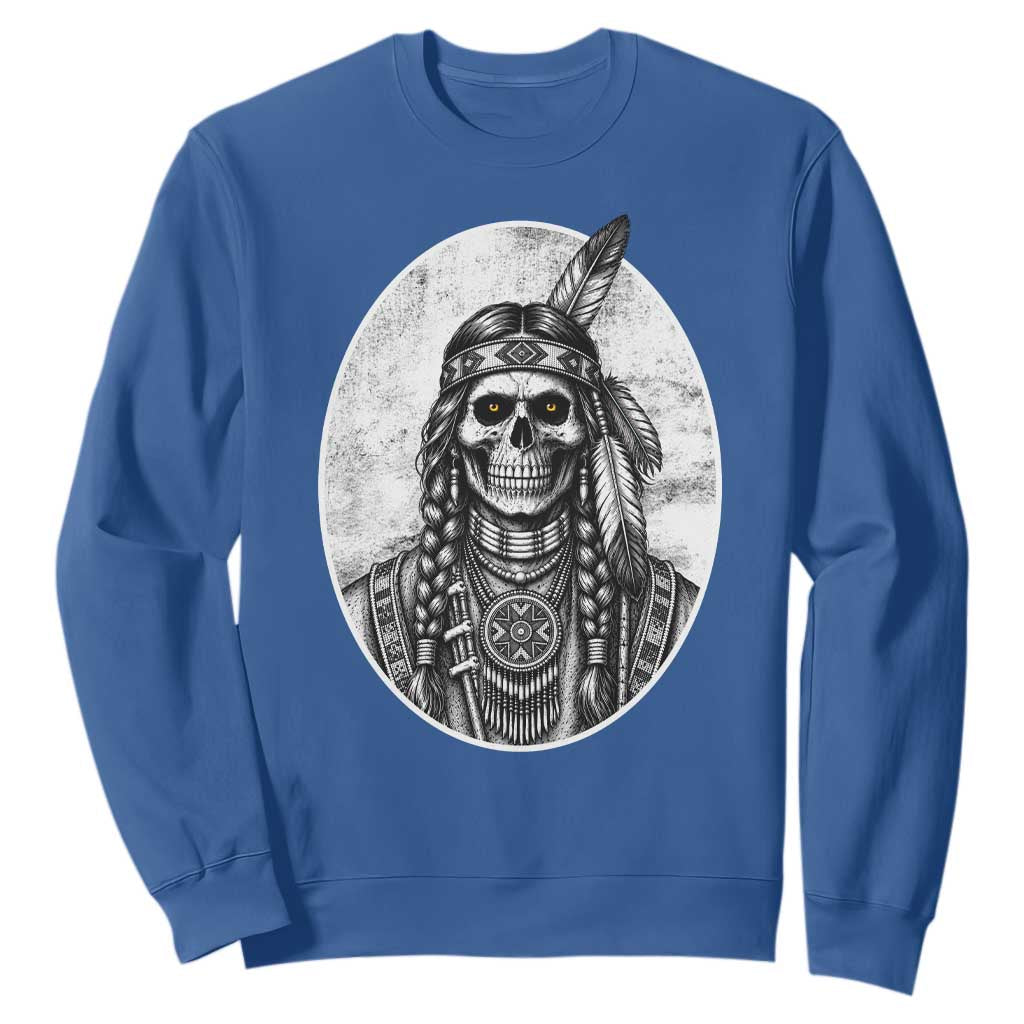 Vintage Gothic Skull Warrior Sweatshirt Native American Feather Chief TS12 Royal Blue Print Your Wear