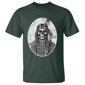 Vintage Gothic Skull Warrior T Shirt Native American Feather Chief TS12 Dark Forest Green Print Your Wear