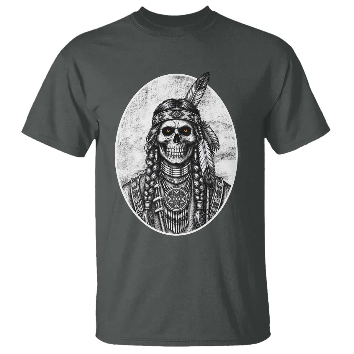 Vintage Gothic Skull Warrior T Shirt Native American Feather Chief TS12 Dark Heather Print Your Wear