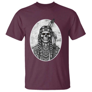 Vintage Gothic Skull Warrior T Shirt Native American Feather Chief TS12 Maroon Print Your Wear
