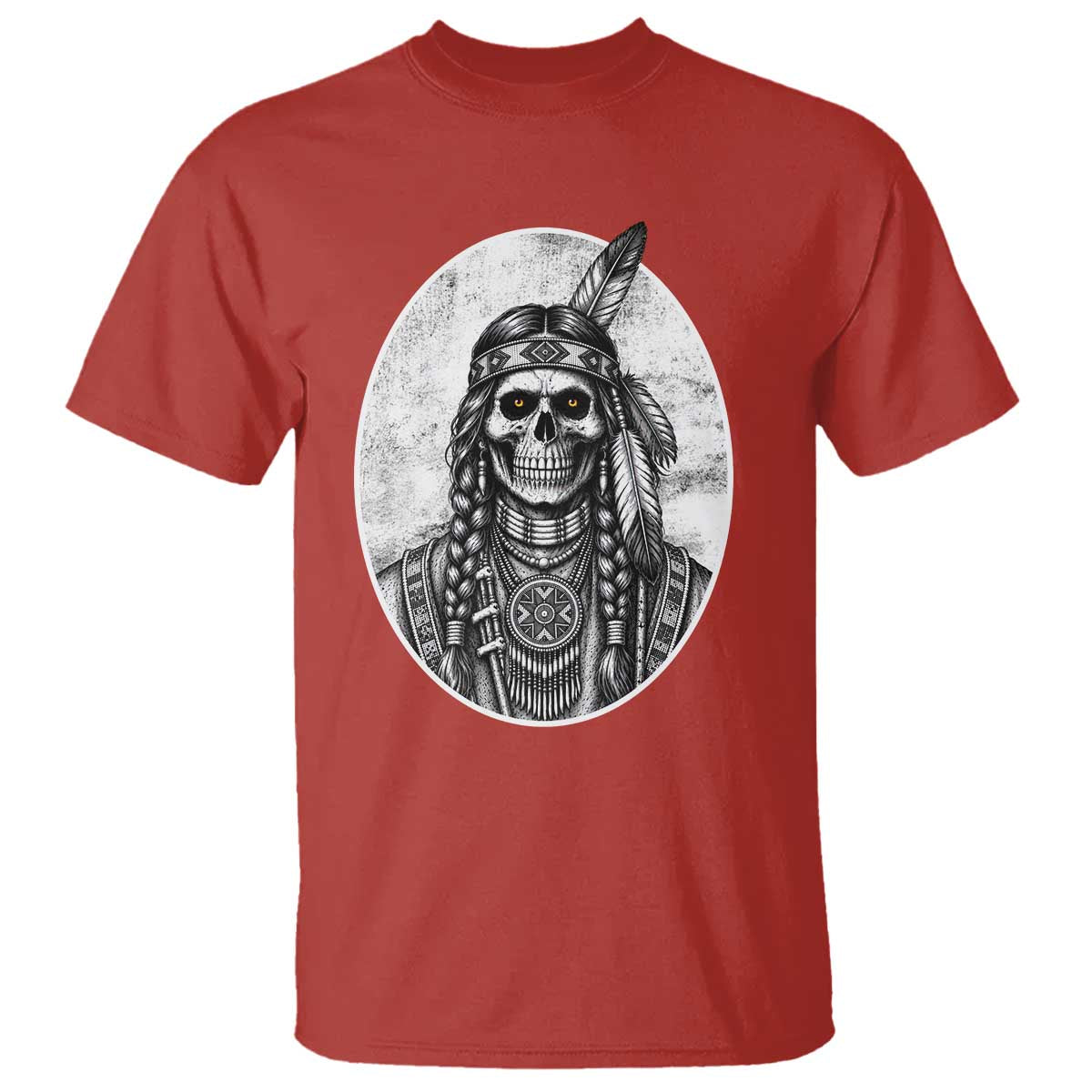 Vintage Gothic Skull Warrior T Shirt Native American Feather Chief TS12 Red Print Your Wear