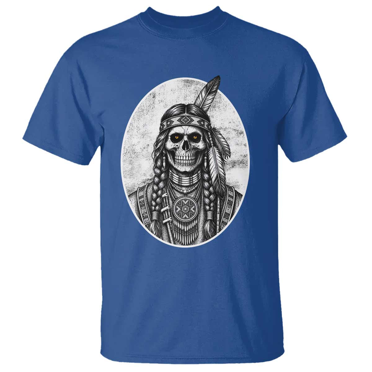 Vintage Gothic Skull Warrior T Shirt Native American Feather Chief TS12 Royal Blue Print Your Wear