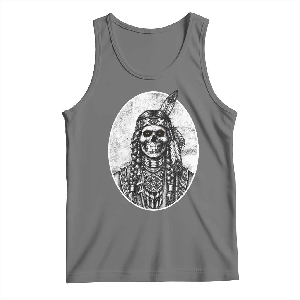 Vintage Gothic Skull Warrior Tank Top Native American Feather Chief TS12 Black Heather Print Your Wear