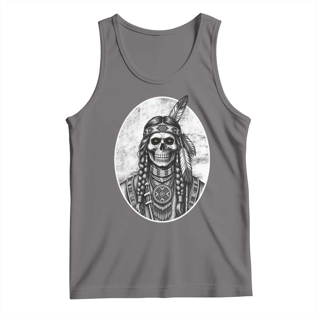 Vintage Gothic Skull Warrior Tank Top Native American Feather Chief TS12 Deep Heather Print Your Wear