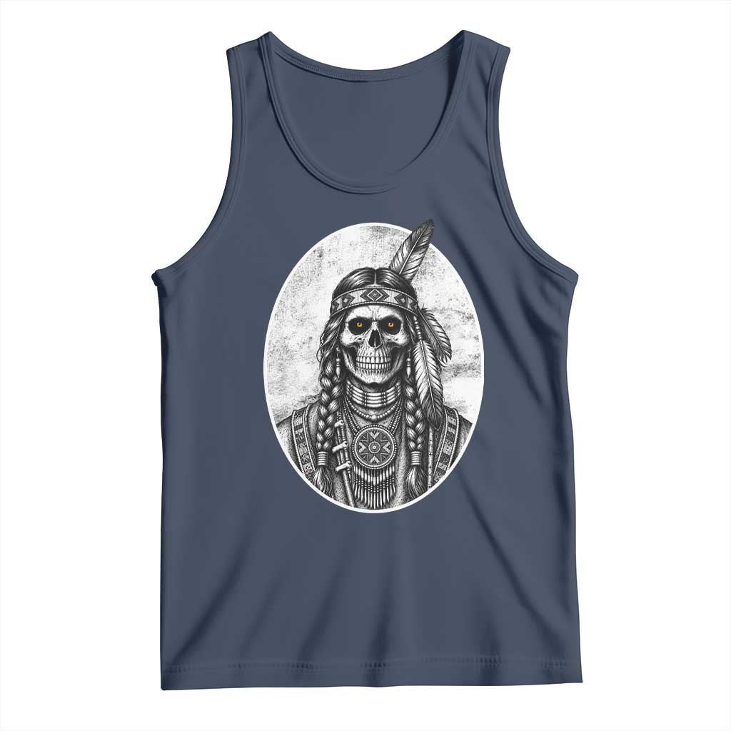 Vintage Gothic Skull Warrior Tank Top Native American Feather Chief TS12 Navy Print Your Wear